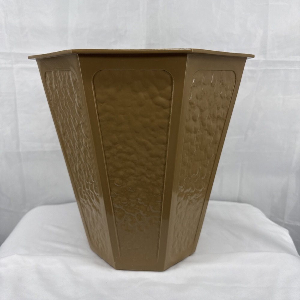 Fesco 7446-3 Octagon‎ Trash Can Waste Basket Vintage Made in USA Brown MCM